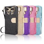 Wholesale Ribbon Bow Crystal Diamond Wallet Case for Apple iPhone 11 Pro (Purple)